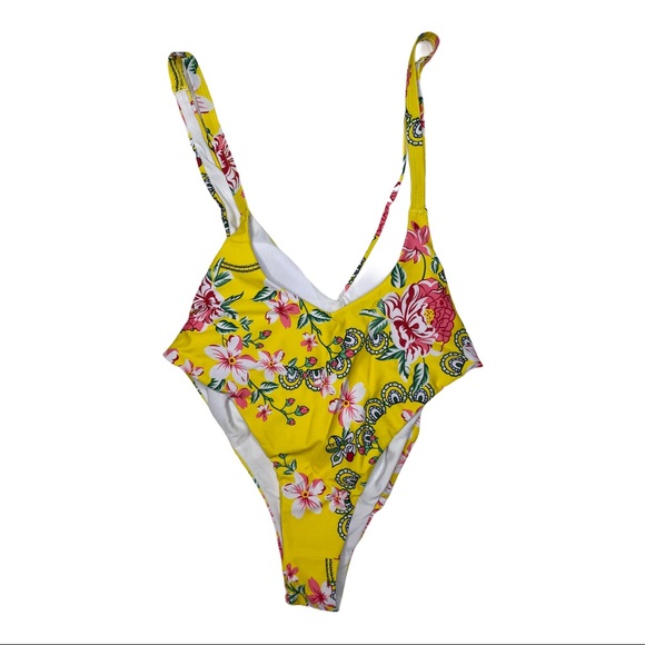 Bathing Suit 🛍️New Yellow Floral One Piece Backless cheeky medium clearance - Picture 9 of 14